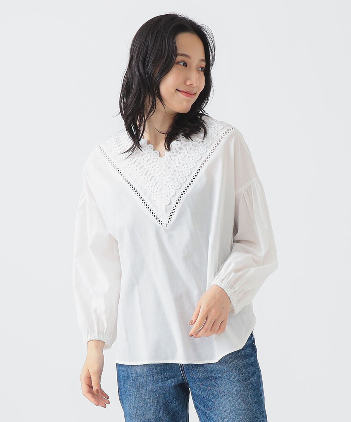 ビームス　シャツブラウス　レースカットシャツ B:MING by BEAMS（ビーミング by ビームス）【洗える】ネック
