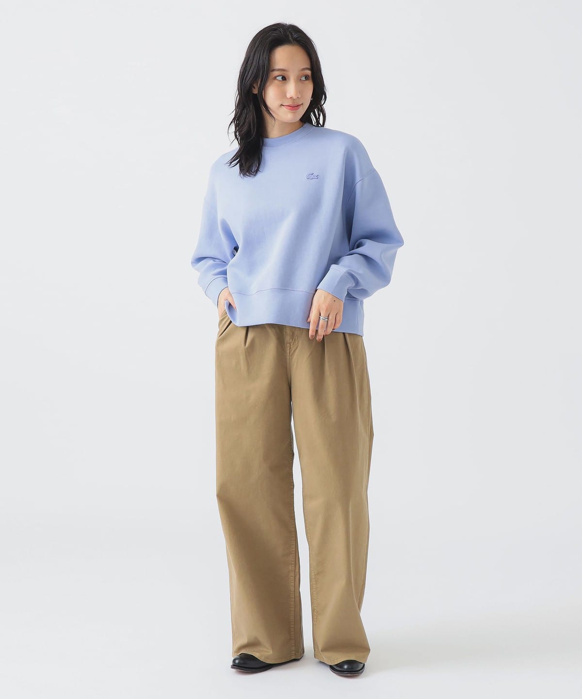 beams Lacoste ブラック スウェット トレーナー　フリーサイズ（36 beams Lacoste ブラック スウェット トレーナー フリーサイズ