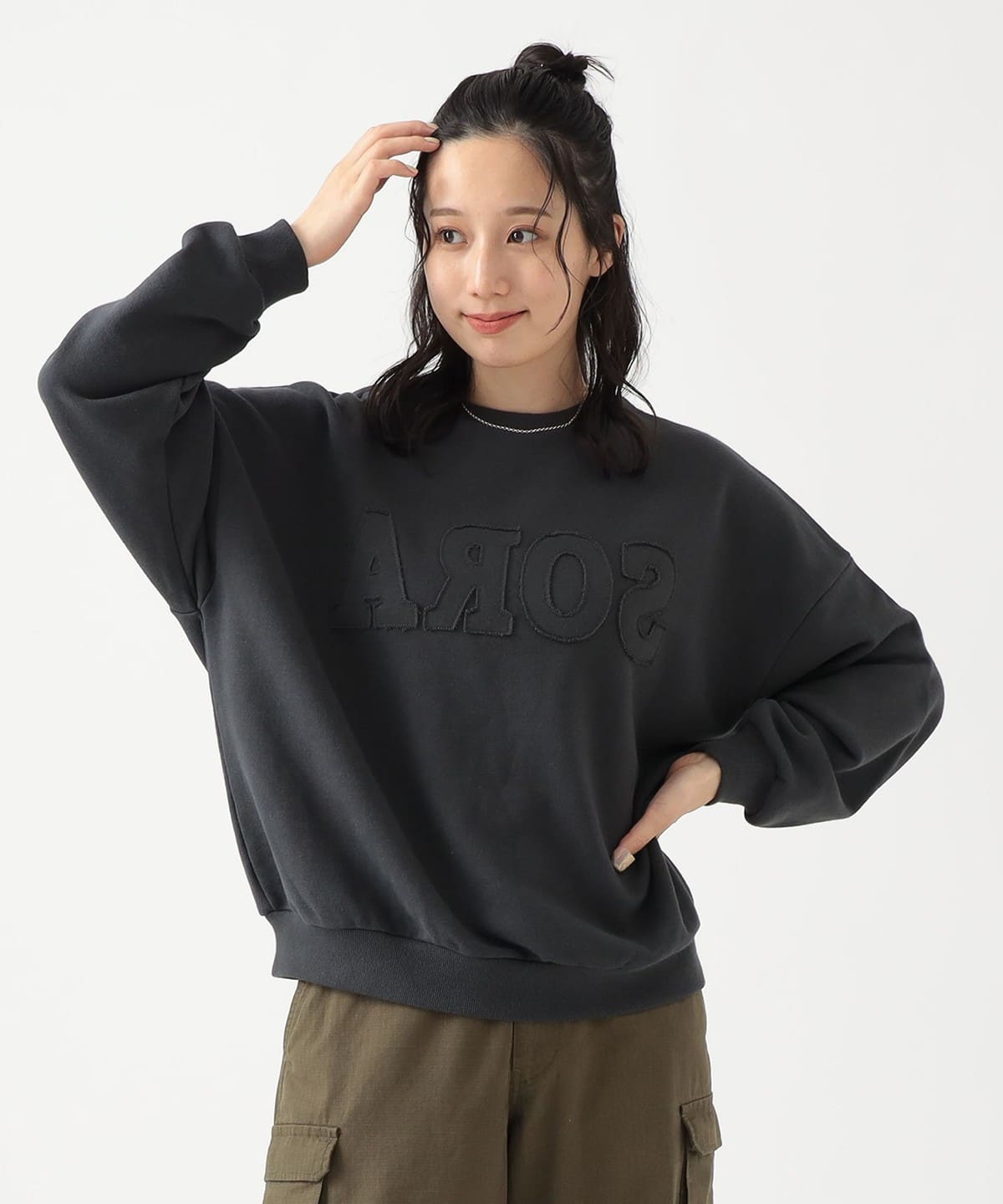 パッチワーク ロゴ スウェット トップス WOMEN CHARCOAL. GREY ONE SIZE パッチワーク ロゴ スウェット トップス WOMEN CHARCOAL. GREY ONE SIZE