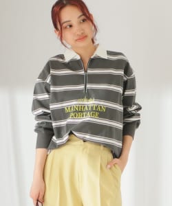 ▲Manhattan Portage / ZIP ボーダー ロングスリーブ Tシャツ