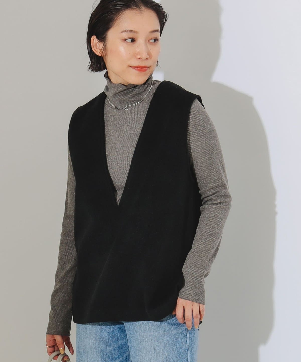 リブ タートル ニット × ベスト セット Tシャツ・カットソー WOMEN BLACK*TOP GREY ONE SIZE リブ タートル ニット × ベスト セット Tシャツ・カットソー WOMEN BLACK*TOP GREY ONE SIZE