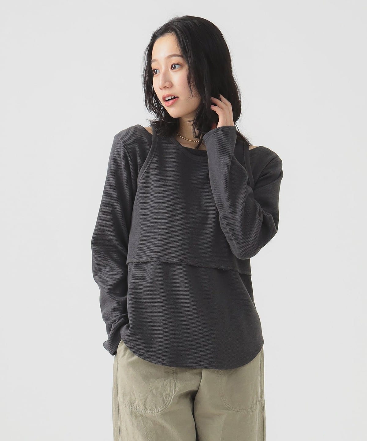 【5/15再値下げ】レイヤード プルオーバー Tシャツ・カットソー WOMEN INK BLACK ONE SIZE 【5/15再値下げ】レイヤード プルオーバー Tシャツ・カットソー WOMEN INK BLACK ONE SIZE
