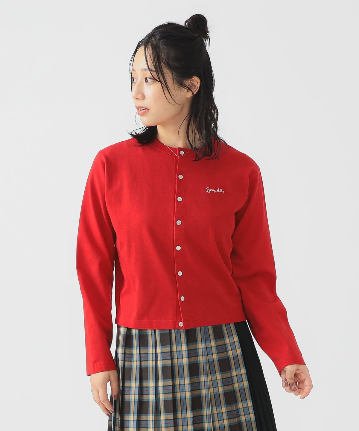 Gymphlex / コットン 長袖 ショート カーディガン トップス WOMEN RED 14 Gymphlex / コットン 長袖 ショート カーディガン トップス WOMEN RED 14