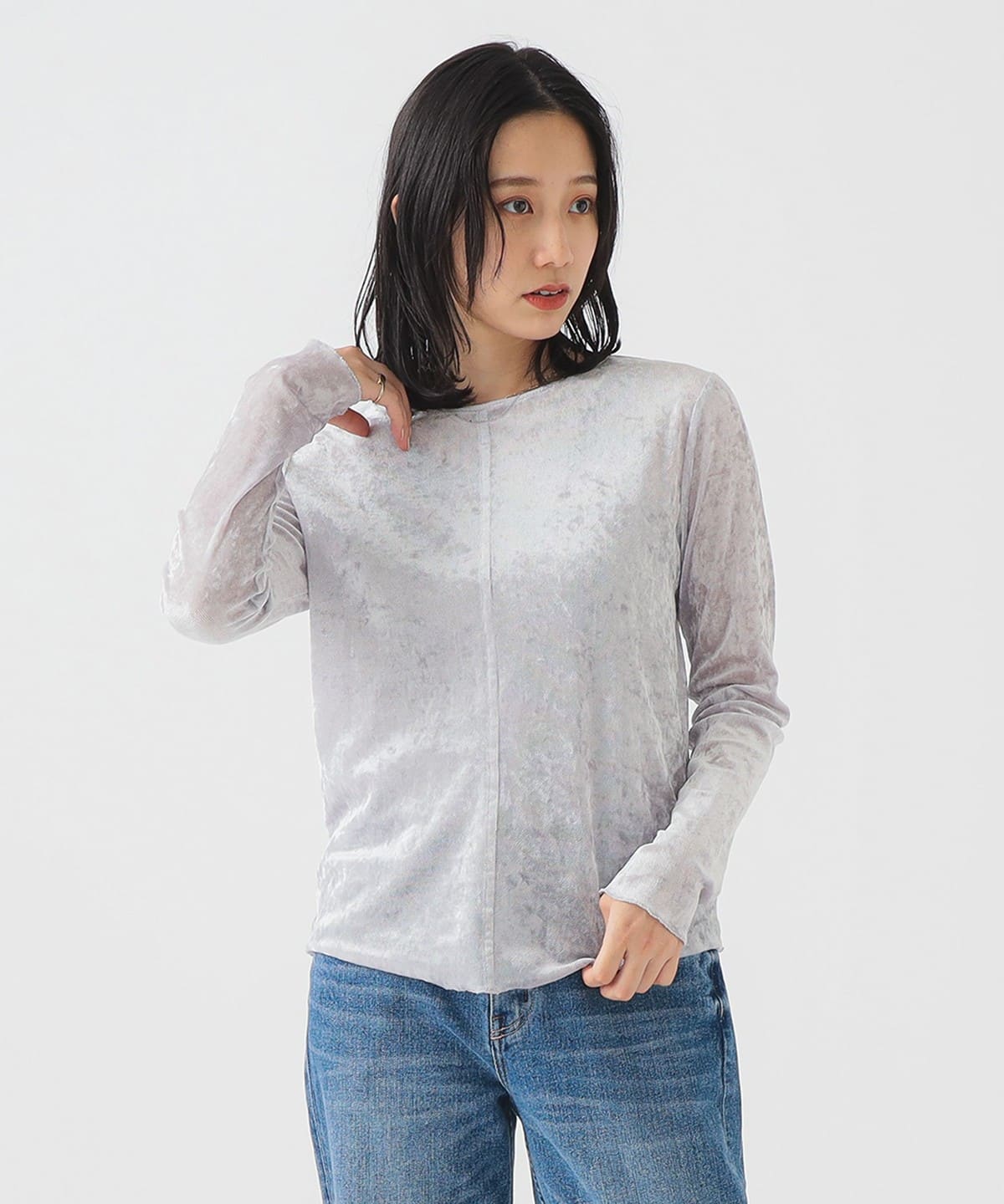 シアー ベロア ロングスリーブ Tシャツ Tシャツ・カットソー WOMEN ICE GREY ONE SIZE シアー ベロア ロングスリーブ Tシャツ Tシャツ・カットソー WOMEN ICE GREY ONE SIZE