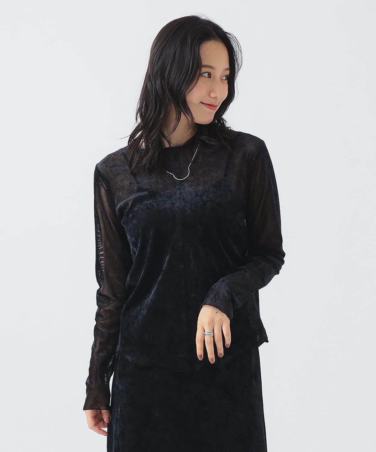 シアー ベロア ロングスリーブ Tシャツ Tシャツ・カットソー WOMEN BLACK ONE SIZE シアー ベロア ロングスリーブ Tシャツ Tシャツ・カットソー WOMEN BLACK ONE SIZE