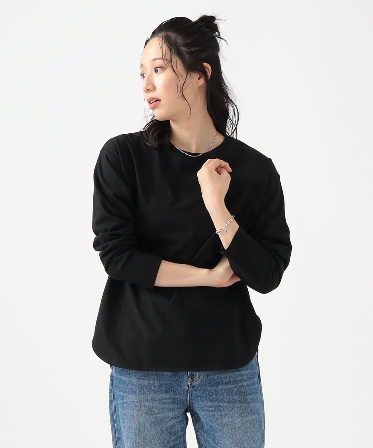 ベーシック ロング Tシャツ Tシャツ・カットソー WOMEN BLACK ONE SIZE ベーシック ロング Tシャツ Tシャツ・カットソー WOMEN BLACK ONE SIZE