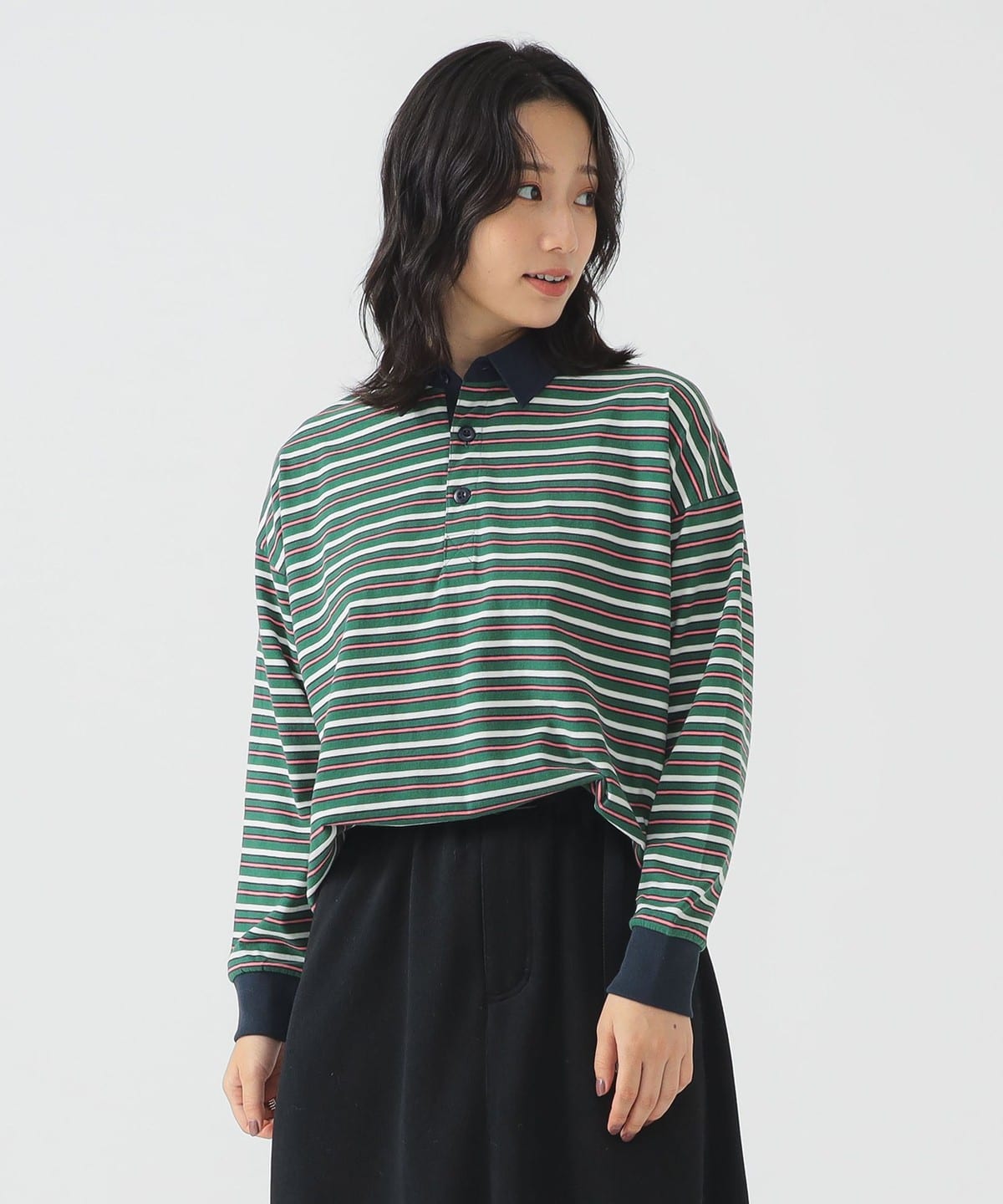 【10/30値下げ】ボーダー ラガー シャツ Tシャツ・カットソー WOMEN GREEN ONE SIZE 【10/30値下げ】ボーダー ラガー シャツ Tシャツ・カットソー WOMEN GREEN ONE SIZE