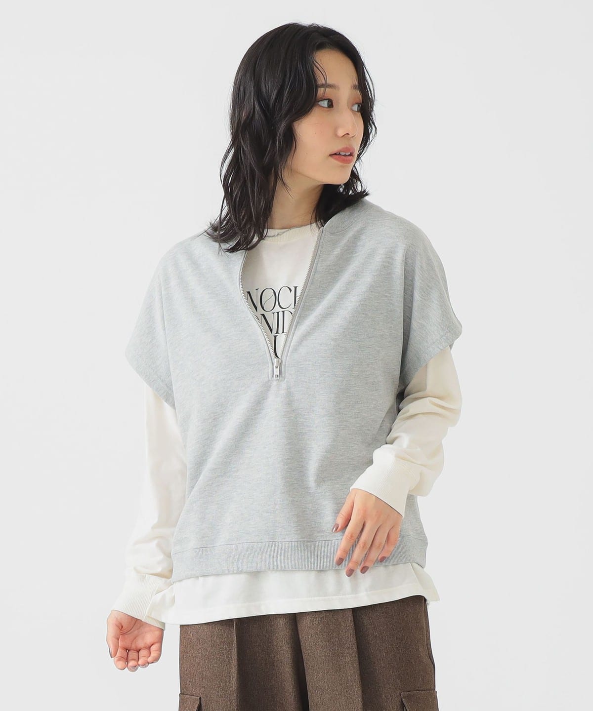 【10/30値下げ】裏毛スウェット × ロゴTシャツ セット（セットアイテム） トップス WOMEN TOP GREY*IVORY ONE SIZE