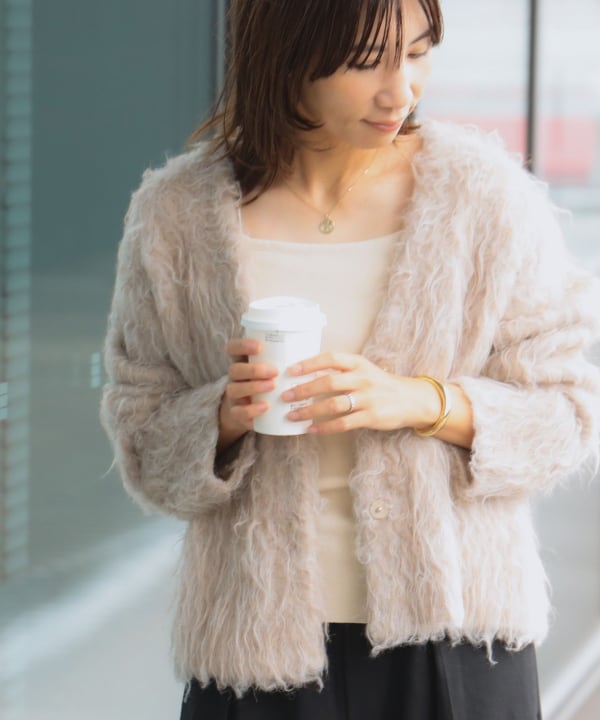 【美品】BEAMS ビームス モヘヤ混 シャギーニット カーディガン XL BEAMS ビームス シャギーニットカーディガン モヘヤ混 L