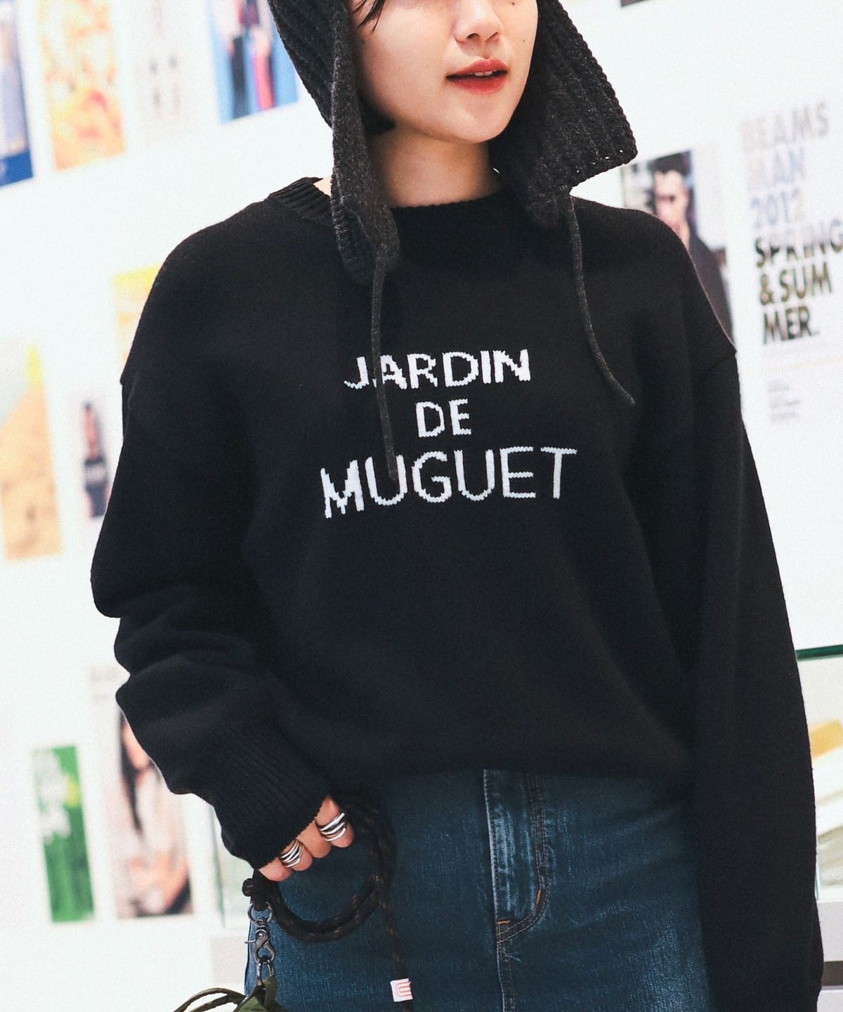 ロゴ インターシャ ニット トップス WOMEN BLACK ONE SIZE ロゴ インターシャ ニット トップス WOMEN BLACK ONE SIZE