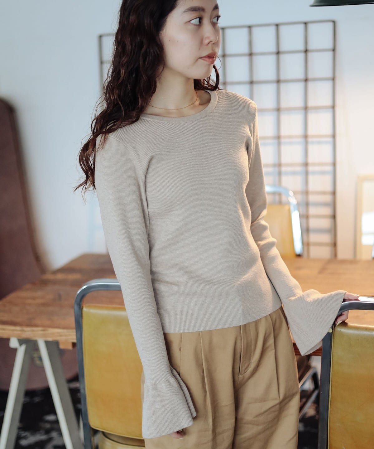 SIMPLE YET フレアスリーブ ニット トップス WOMEN LIGHT BEIGE ONE SIZE SIMPLE YET フレアスリーブ ニット トップス WOMEN LIGHT BEIGE ONE SIZE