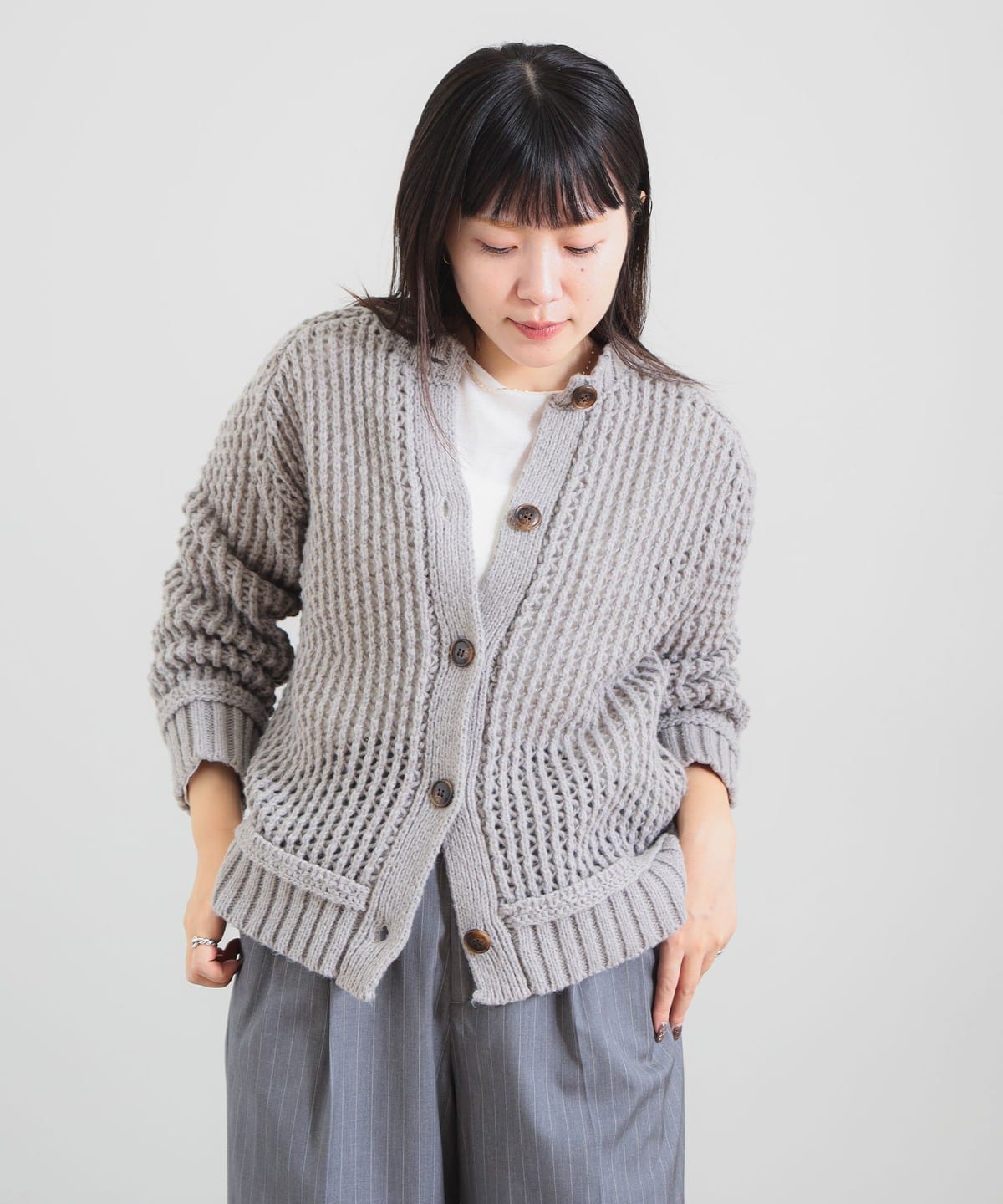 透かし編み ニット カーディガン トップス WOMEN TOP GREY ONE SIZE 透かし編み ニット カーディガン トップス WOMEN TOP GREY ONE SIZE