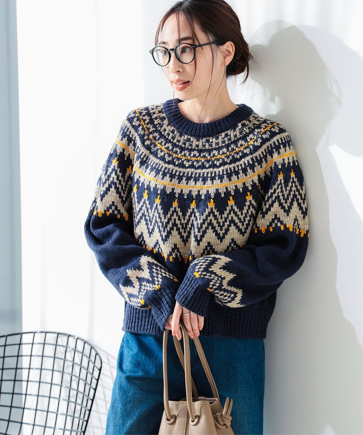 求心柄 ニット トップス WOMEN NAVY ONE SIZE 求心柄 ニット トップス WOMEN NAVY ONE SIZE