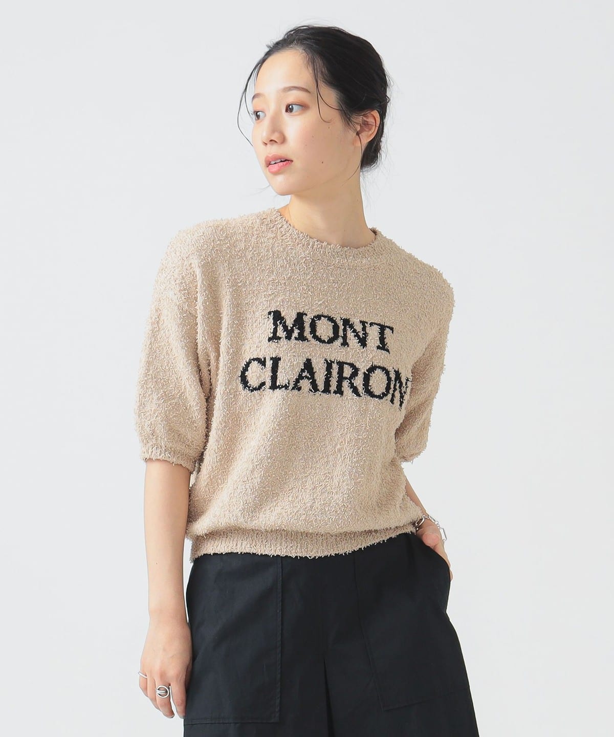 ロゴ ブークレ ニット トップス WOMEN BEIGE ONE SIZE ロゴ ブークレ ニット トップス WOMEN BEIGE ONE SIZE