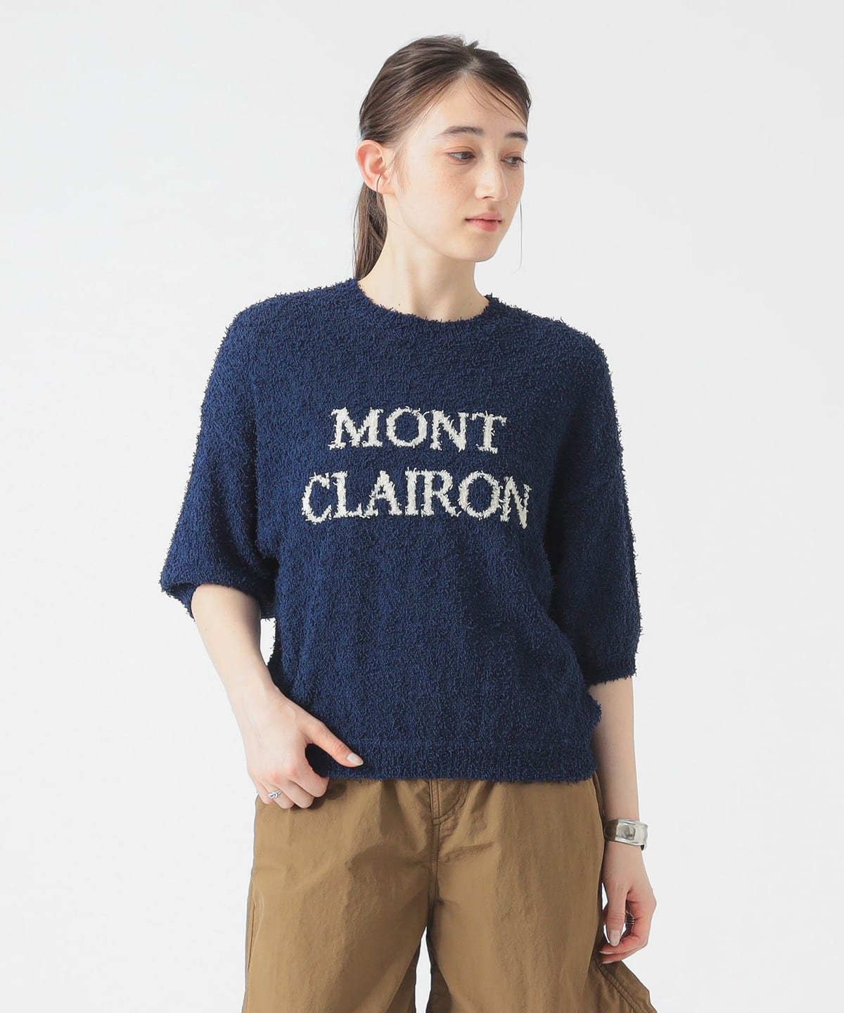 ロゴ ブークレ ニット トップス WOMEN NAVY ONE SIZE ロゴ ブークレ ニット トップス WOMEN NAVY ONE SIZE