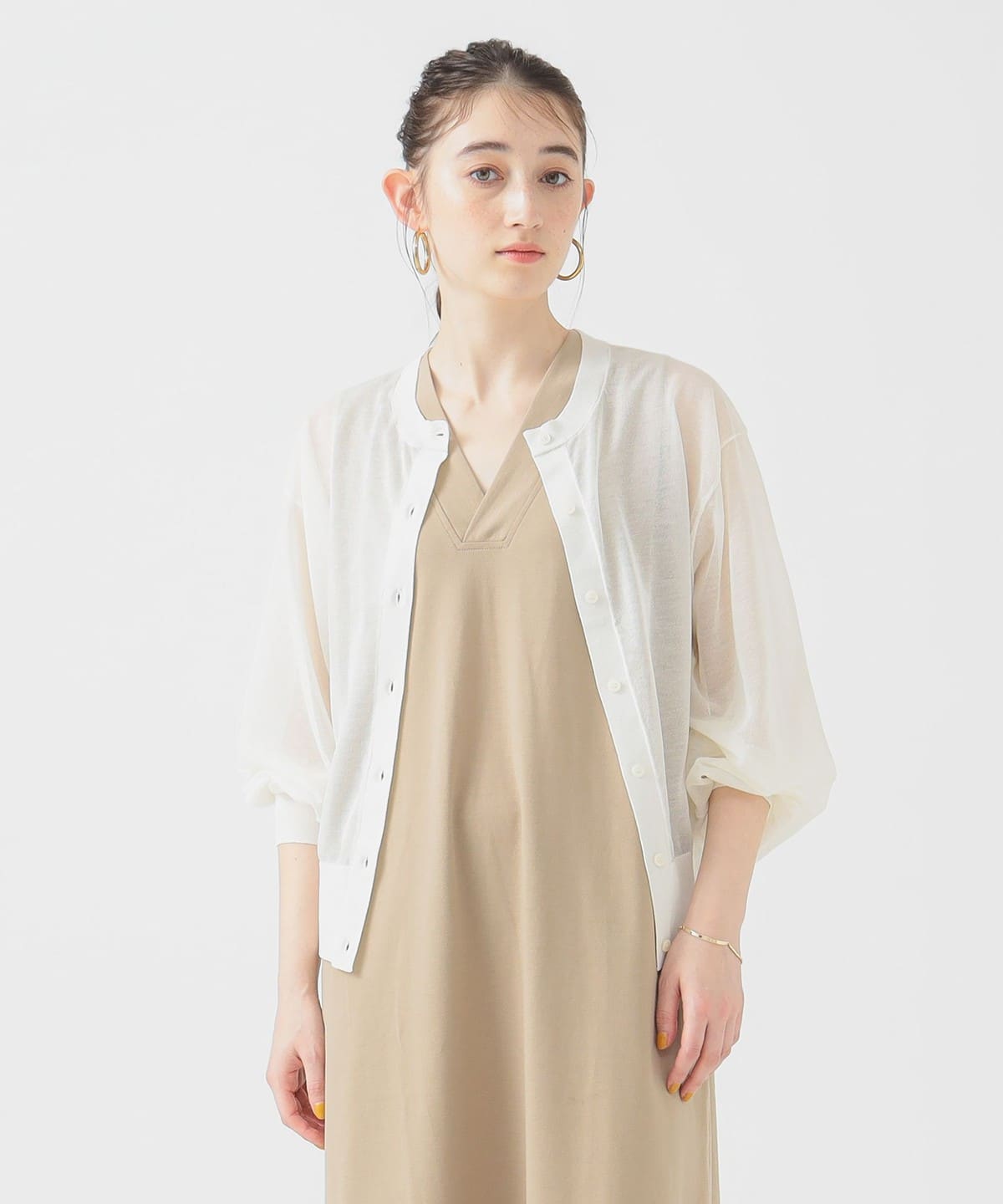 【手洗いOK】シアー ニット カーディガン トップス WOMEN IVORY ONE SIZE 【手洗いOK】シアー ニット カーディガン トップス WOMEN IVORY ONE SIZE