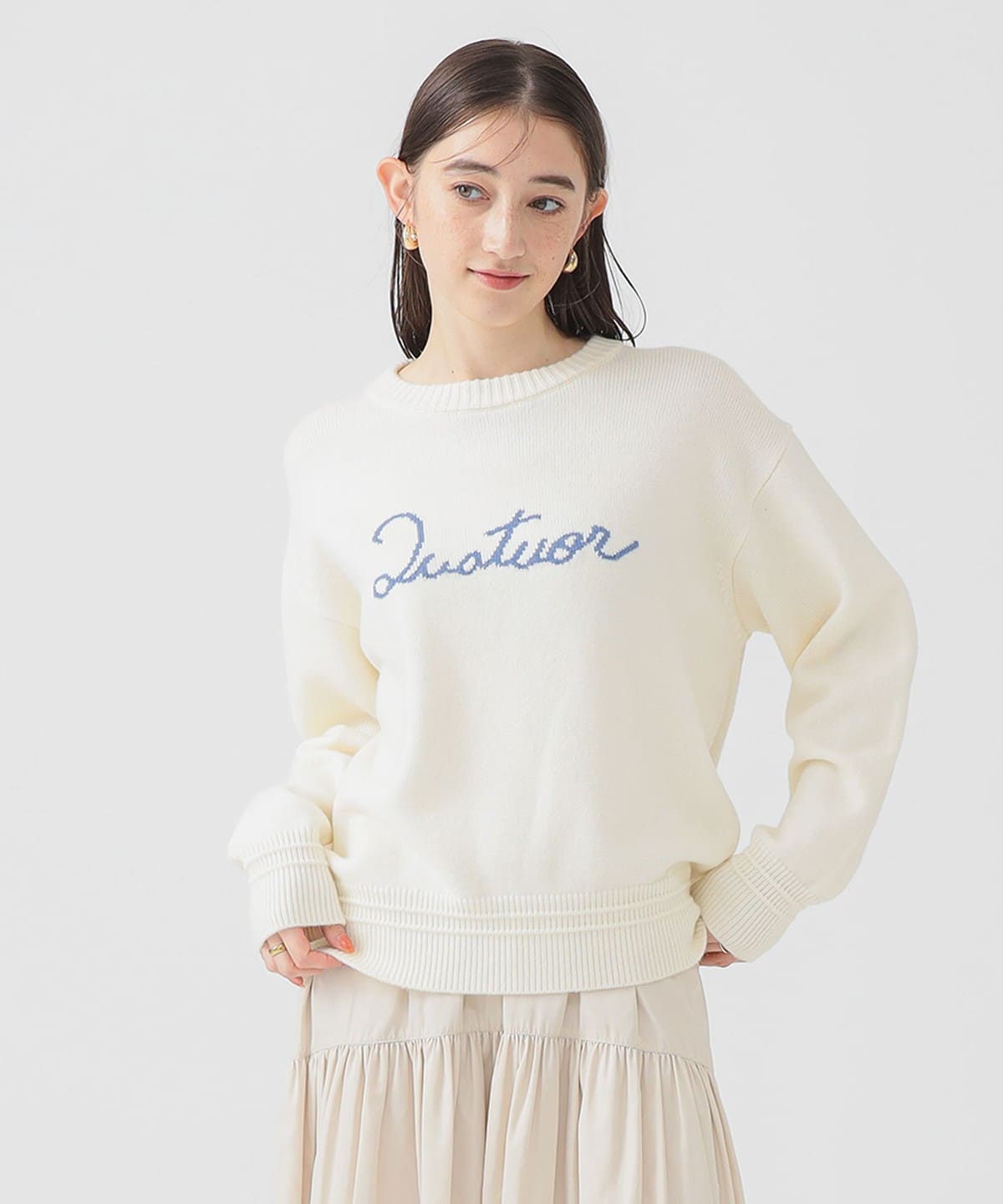 ロゴ インターシャ プルオーバー ニット トップス WOMEN OFF WHITE ONE SIZE ロゴ インターシャ プルオーバー ニット トップス WOMEN OFF WHITE ONE SIZE