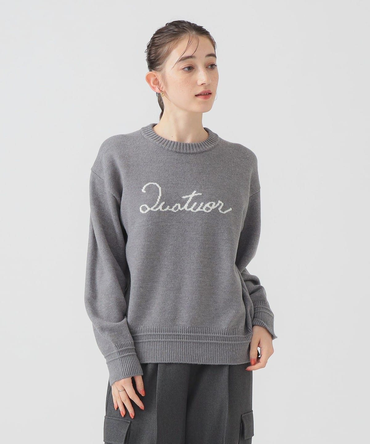 ロゴ インターシャ プルオーバー ニット トップス WOMEN GREY ONE SIZE ロゴ インターシャ プルオーバー ニット トップス WOMEN GREY ONE SIZE