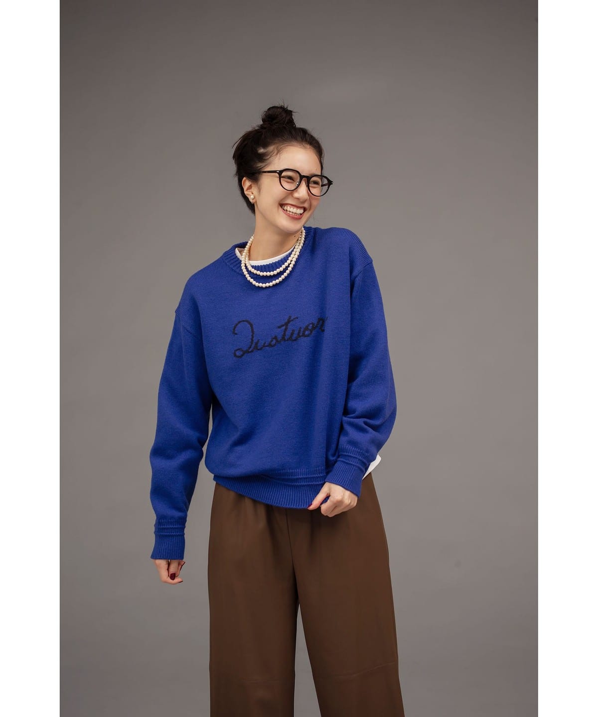 ロゴ インターシャ プルオーバー ニット トップス WOMEN BLUE ONE SIZE ロゴ インターシャ プルオーバー ニット トップス WOMEN BLUE ONE SIZE