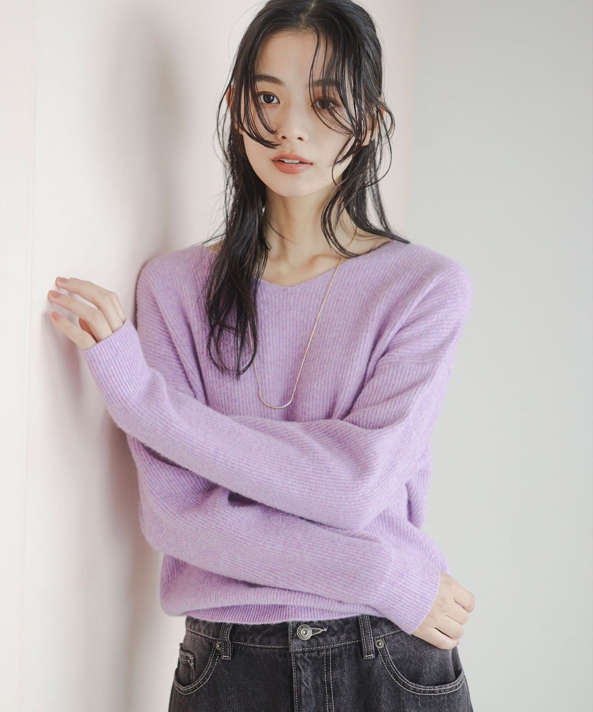 ヘアリー Vネック プルオーバー トップス WOMEN LAVENDER ONE SIZE ヘアリー Vネック プルオーバー トップス WOMEN LAVENDER ONE SIZE