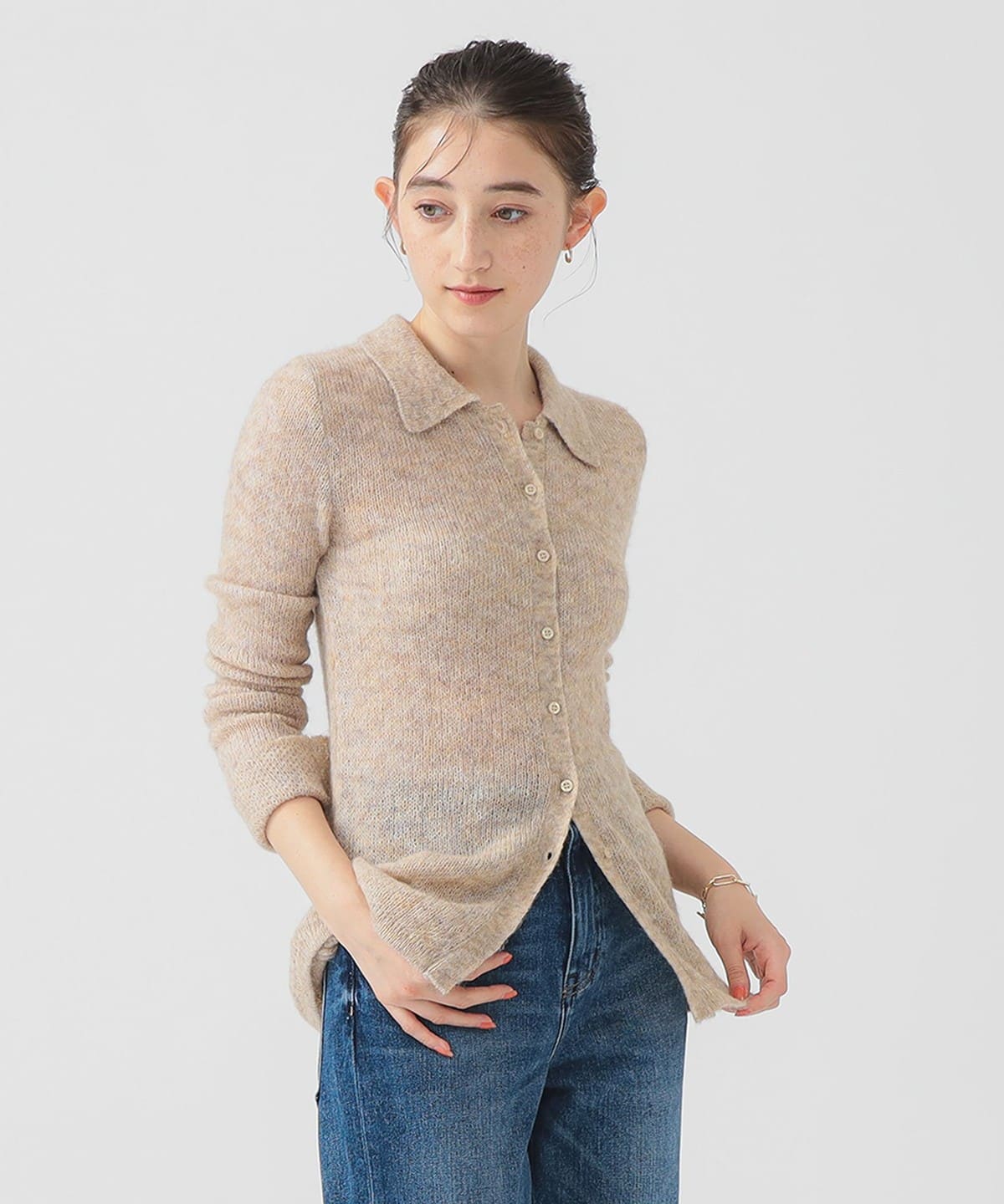 モヘヤ混 ポロ ニット トップス WOMEN BEIGE ONE SIZE モヘヤ混 ポロ ニット トップス WOMEN BEIGE ONE SIZE