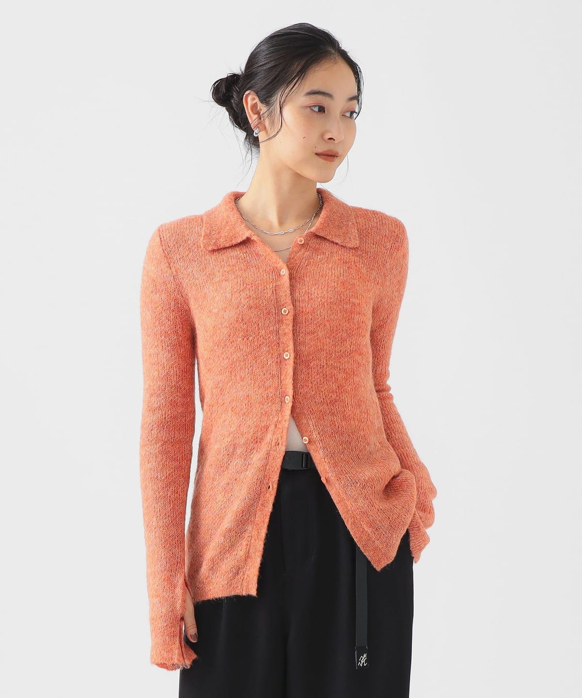 モヘヤ混 ポロ ニット トップス WOMEN ORANGE ONE SIZE モヘヤ混 ポロ ニット トップス WOMEN ORANGE ONE SIZE