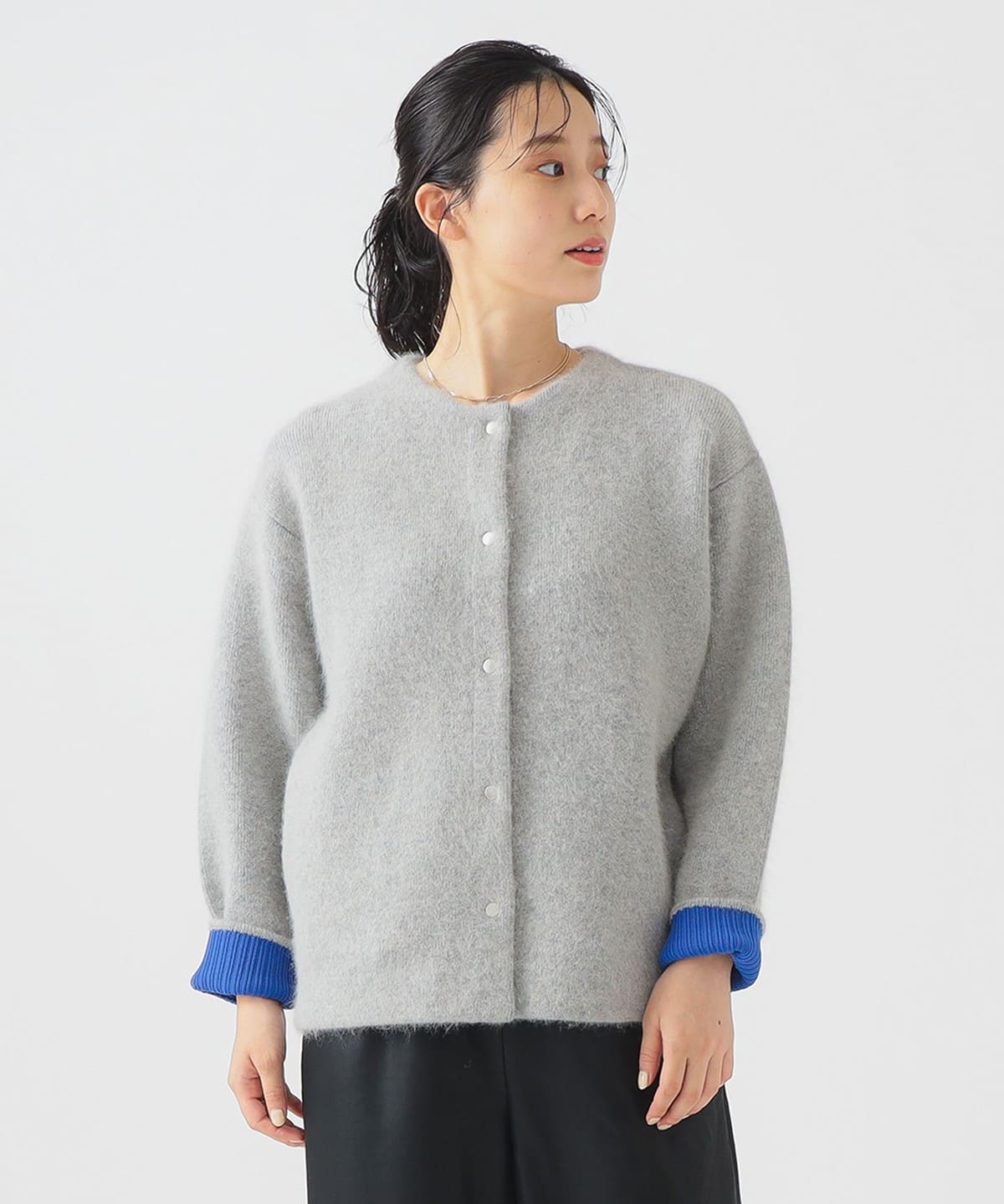 裏配色 ニット カーディガン トップス WOMEN GREY ONE SIZE 裏配色 ニット カーディガン トップス WOMEN GREY ONE SIZE