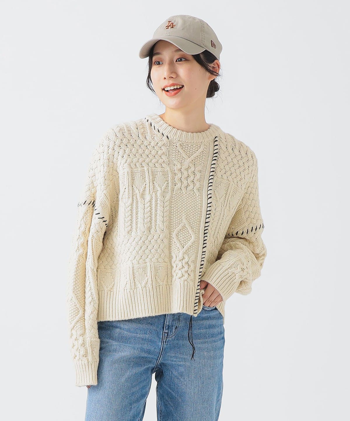 アラン ステッチ ニット トップス WOMEN IVORY ONE SZIE アラン ステッチ ニット トップス WOMEN IVORY ONE SZIE