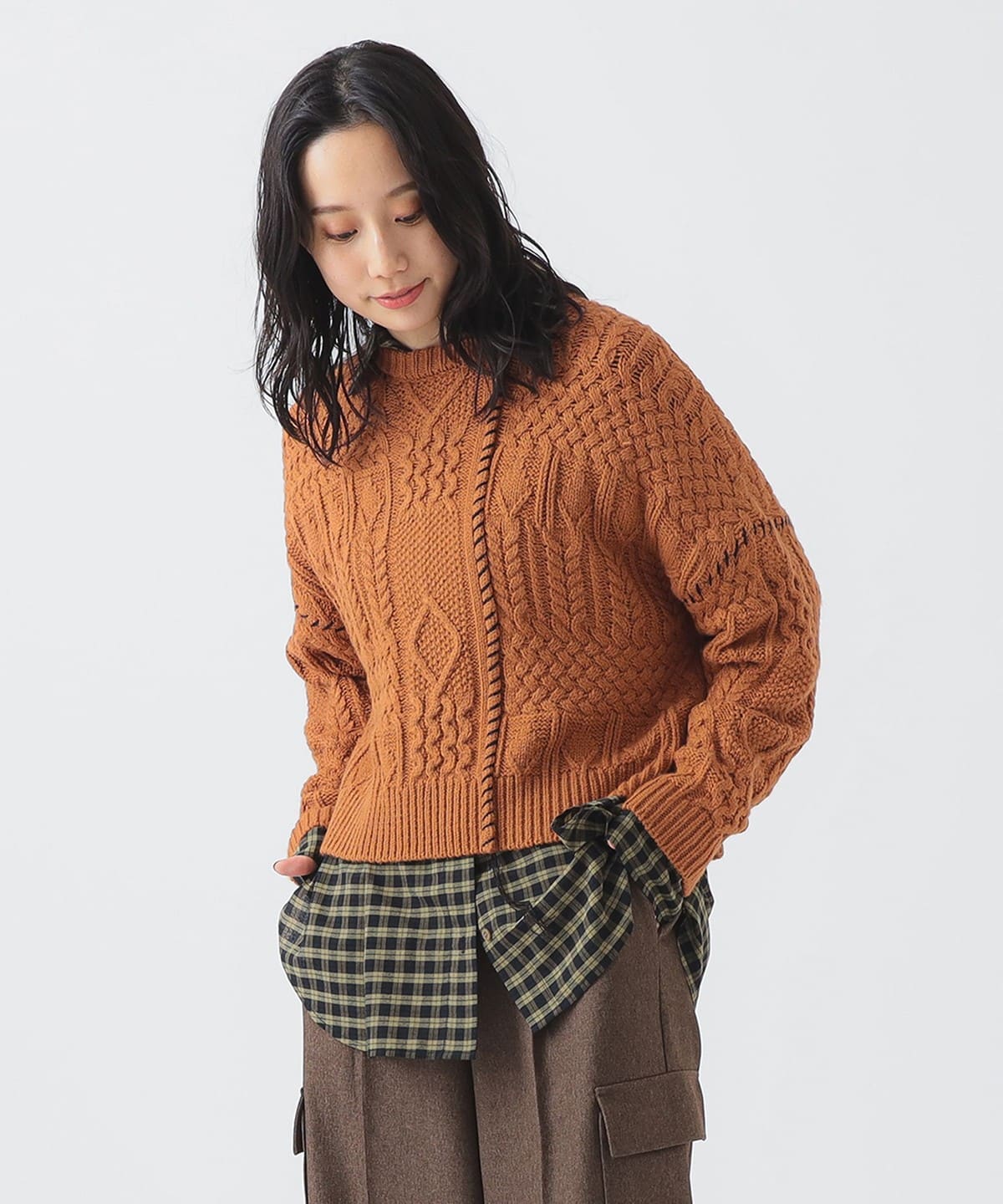 アラン ステッチ ニット トップス WOMEN DARK ORANGE ONE SZIE アラン ステッチ ニット トップス WOMEN DARK ORANGE ONE SZIE