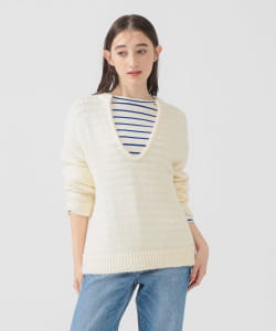 ボーダー ロンT × Vネック ニット セット