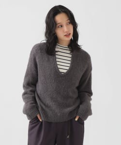 ボーダー ロンT × Vネック ニット セット