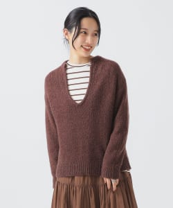 ボーダー ロンT × Vネック ニット セット