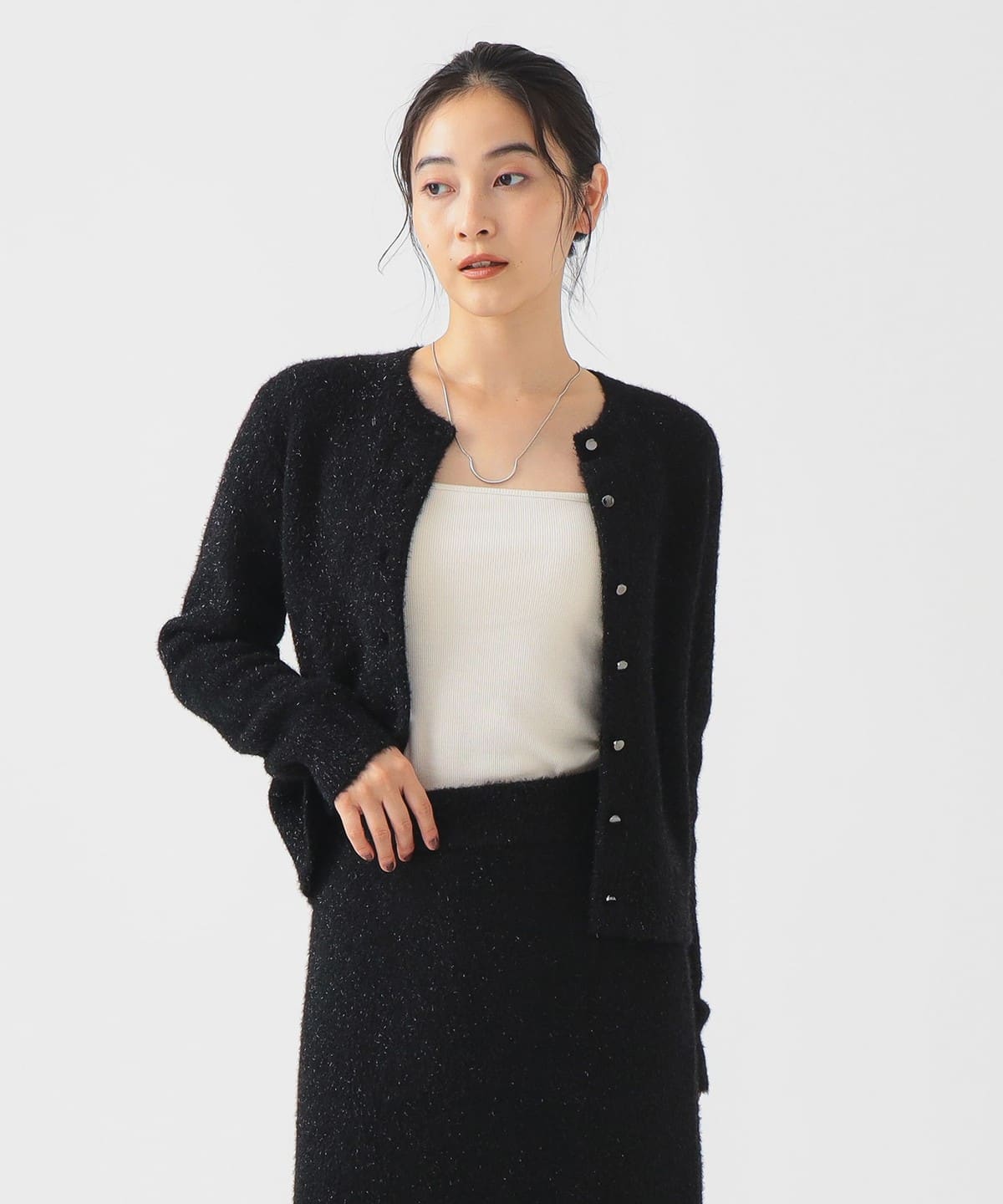 ラメ ニット カーディガン トップス WOMEN BLACK ONE SIZE ラメ ニット カーディガン トップス WOMEN BLACK ONE SIZE