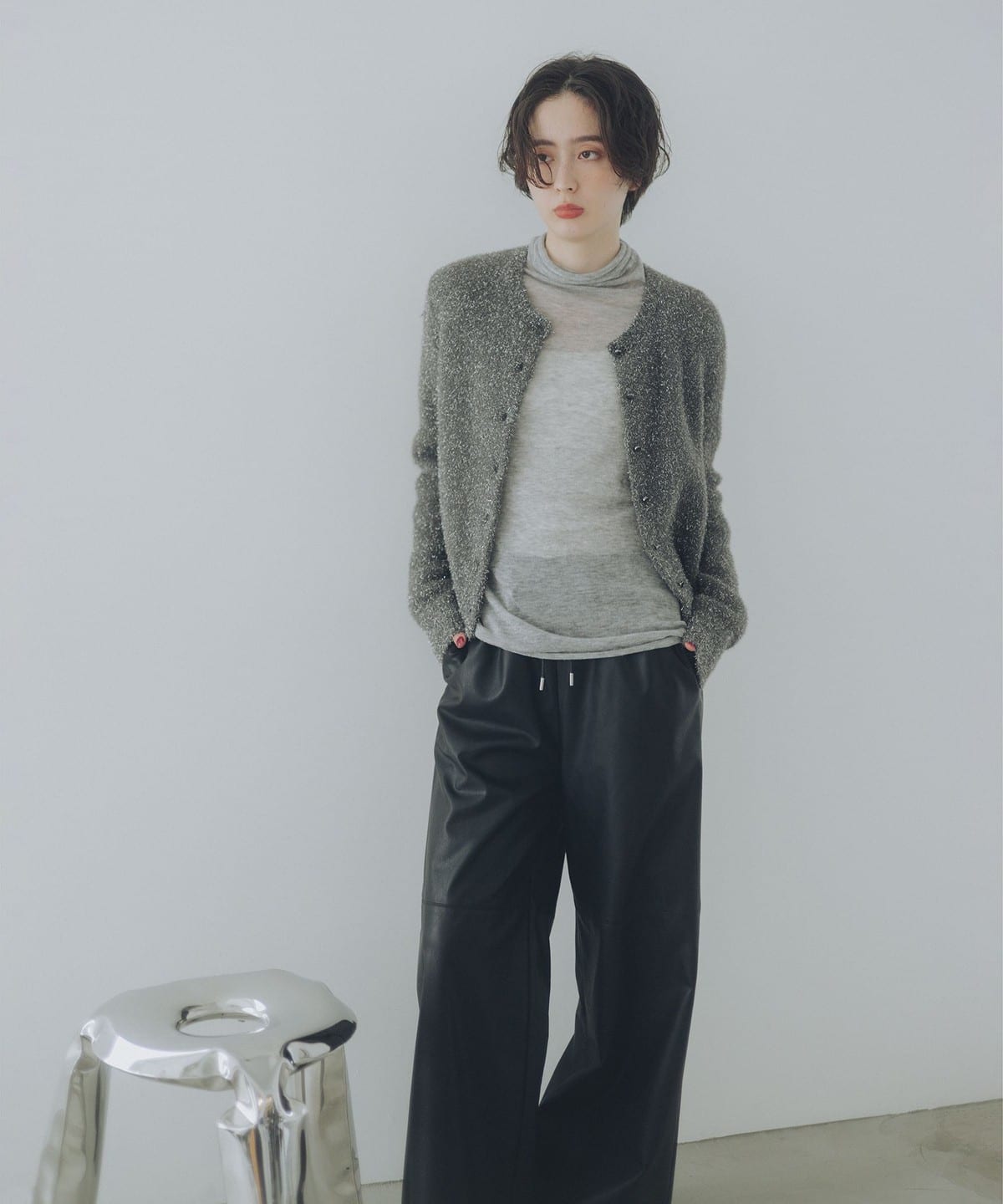 BEAMS LIGHTS メランジニットカーディガン B:MING by BEAMS（ビーミング by ビームス）ラメ ニット カーディガン