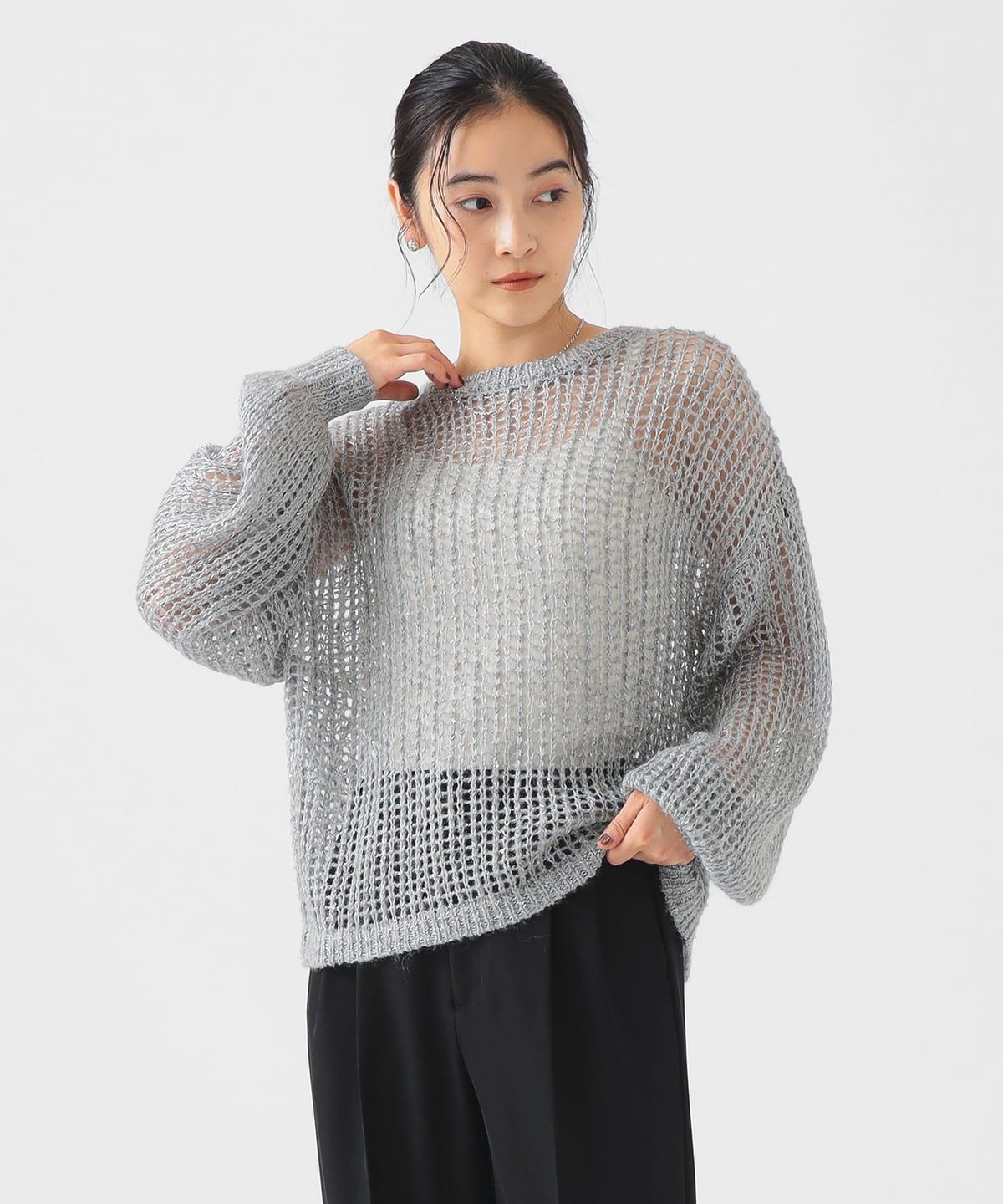 シアー ラメニット トップス WOMEN GREY ONE SIZE シアー ラメニット トップス WOMEN GREY ONE SIZE