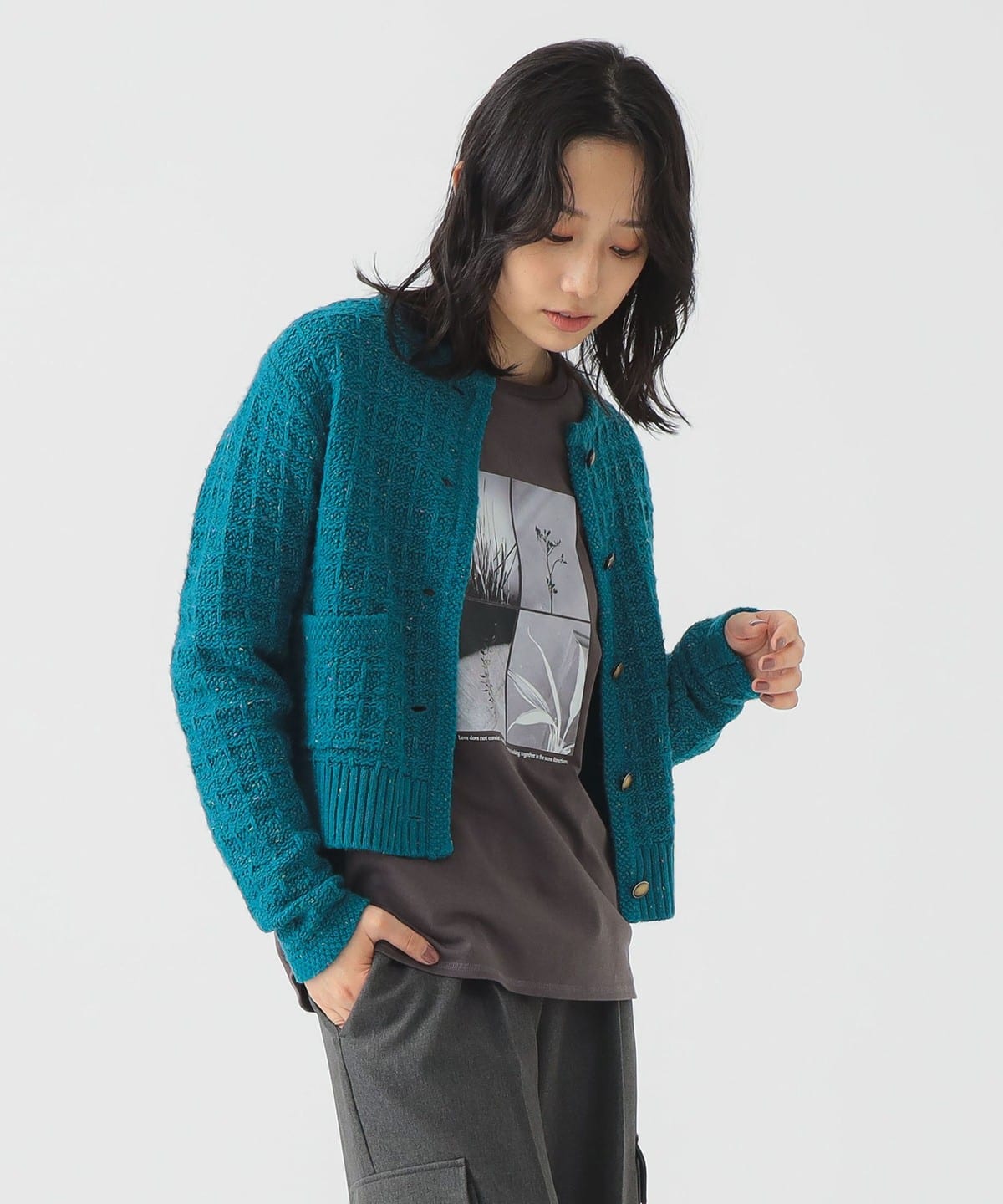 カラー ネップ ニット カーディガン トップス WOMEN TURQUOISE ONE SIZE カラー ネップ ニット カーディガン トップス WOMEN TURQUOISE ONE SIZE