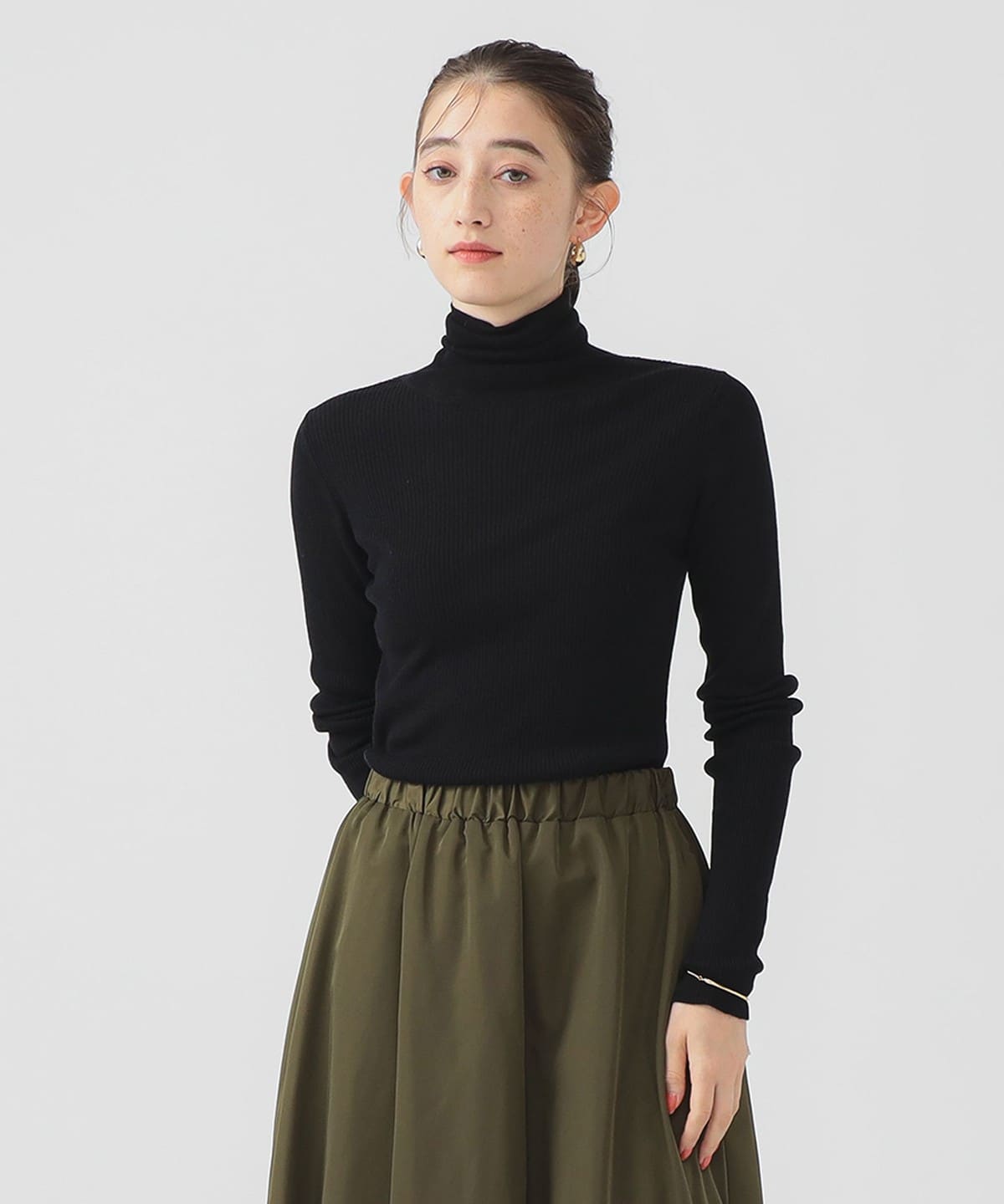 ウール混 リブニット タートルネック トップス WOMEN BLACK ONE SIZE ウール混 リブニット タートルネック トップス WOMEN BLACK ONE SIZE