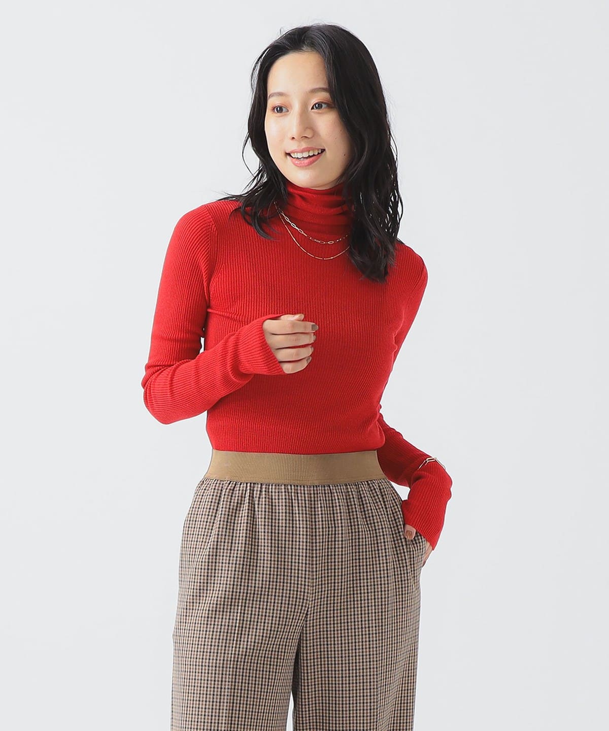 ウール混 リブニット タートルネック トップス WOMEN RED ONE SIZE ウール混 リブニット タートルネック トップス WOMEN RED ONE SIZE