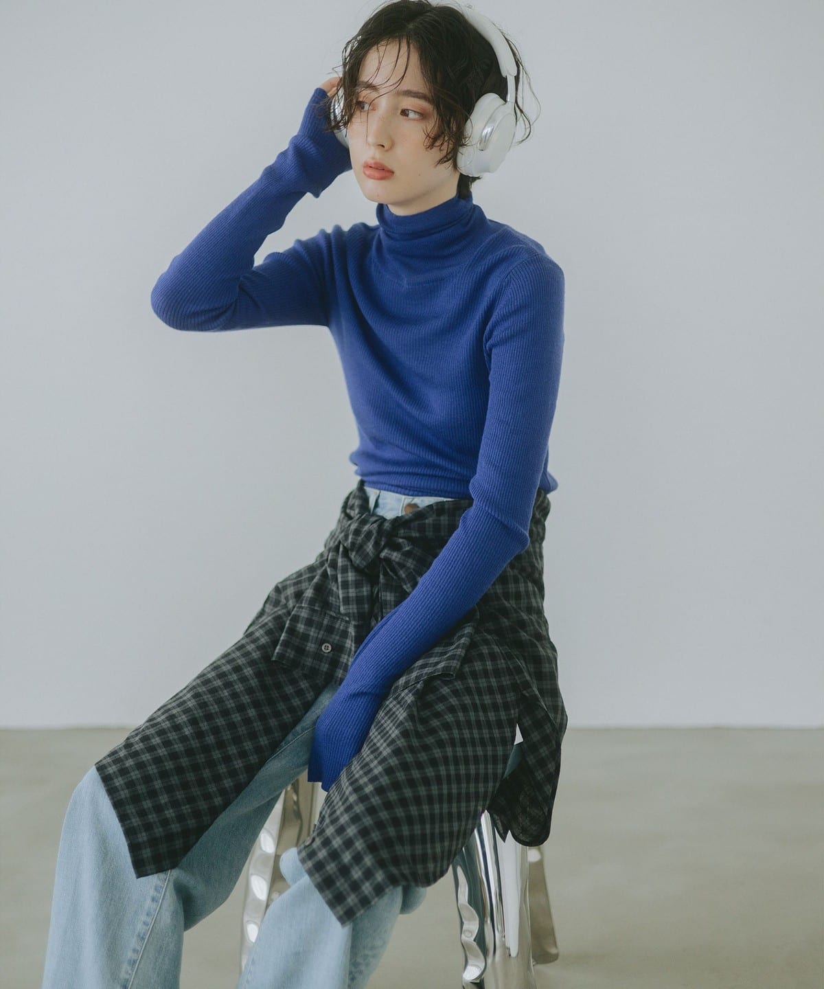 ウール混 リブニット タートルネック トップス WOMEN BLUE ONE SIZE ウール混 リブニット タートルネック トップス WOMEN BLUE ONE SIZE