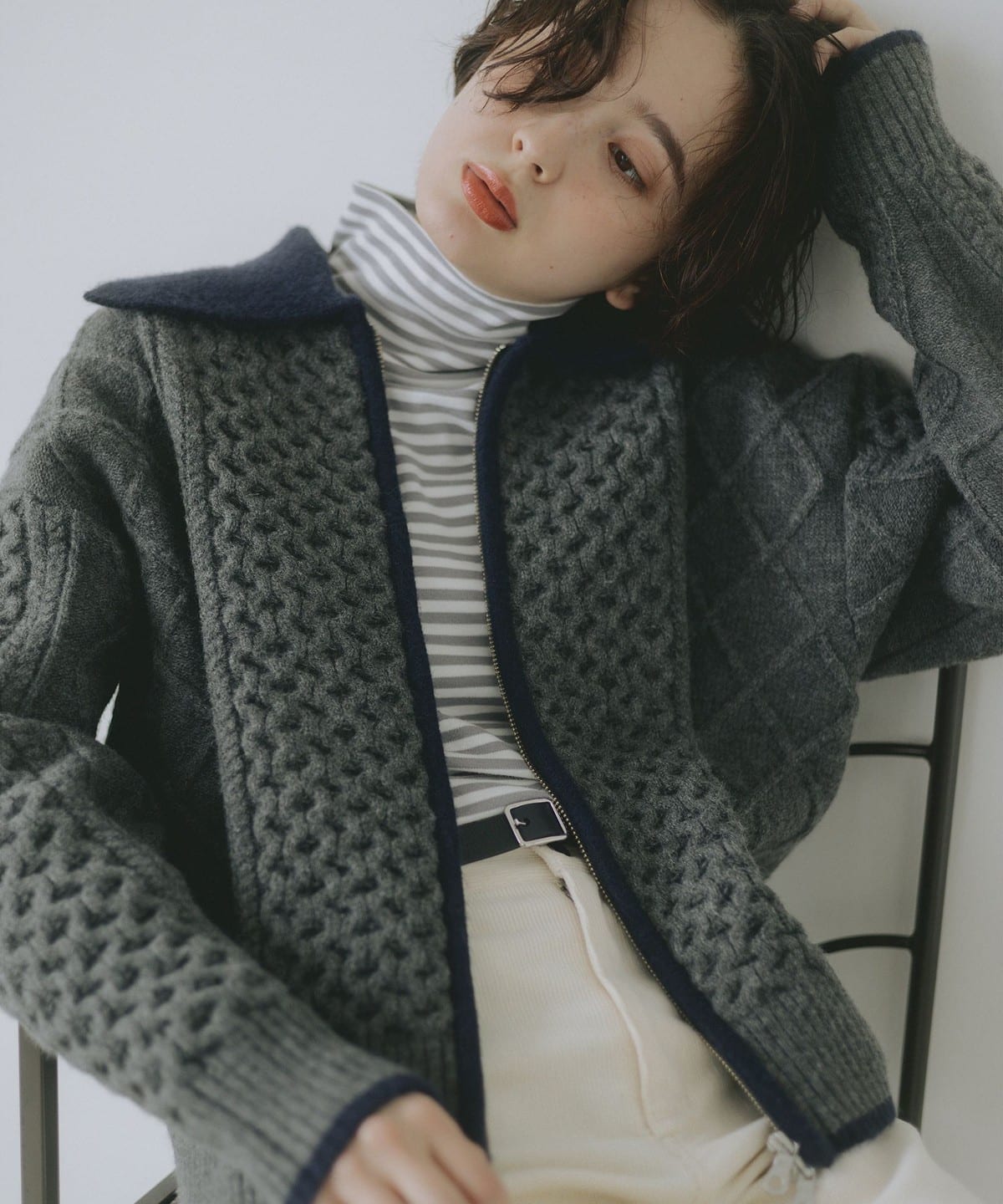 ニット ジップ ブルゾン トップス WOMEN GREY ONE SIZE ニット ジップ ブルゾン トップス WOMEN GREY ONE SIZE