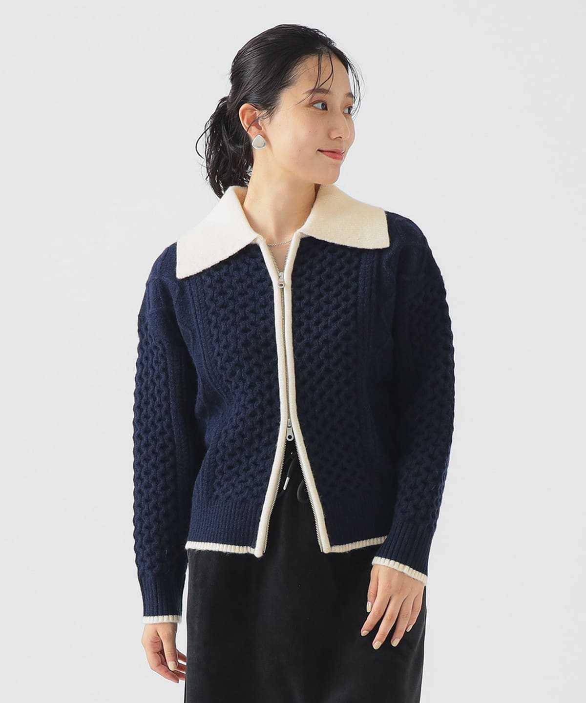 ニット ジップ ブルゾン トップス WOMEN NAVY ONE SIZE ニット ジップ ブルゾン トップス WOMEN NAVY ONE SIZE