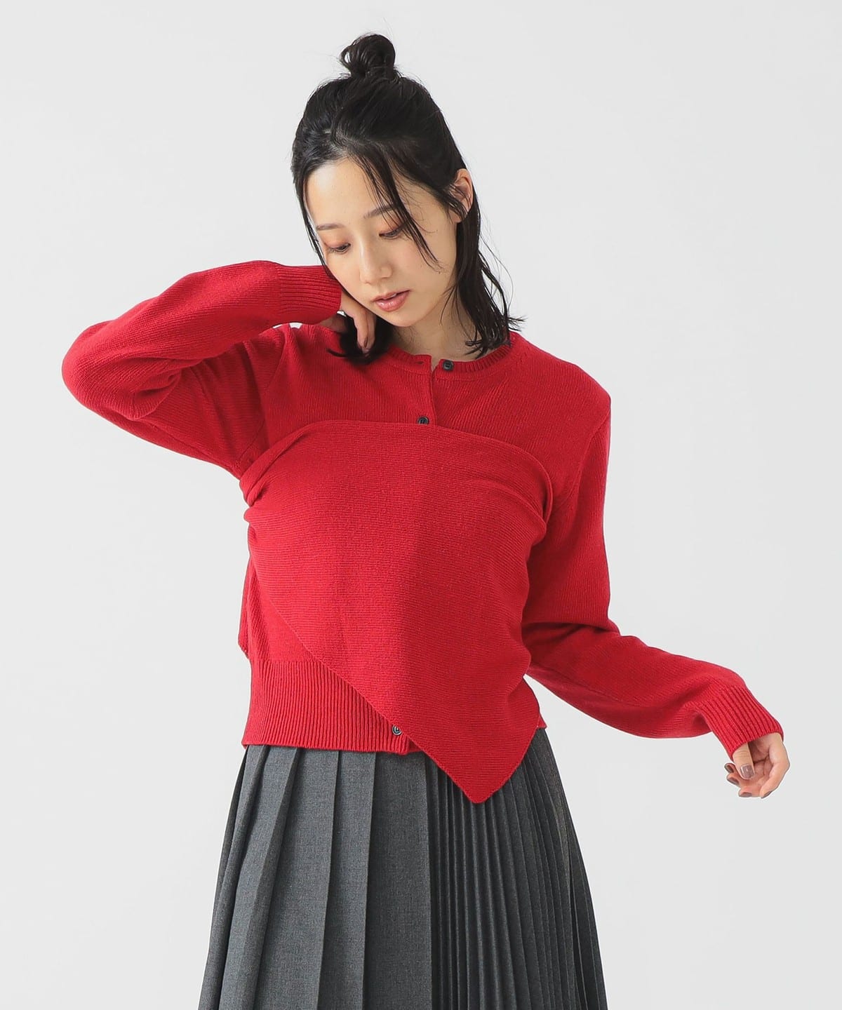 ストール × ニット カーディガン(セットアイテム) トップス WOMEN RED ONE SIZE ストール × ニット カーディガン(セットアイテム) トップス WOMEN RED ONE SIZE