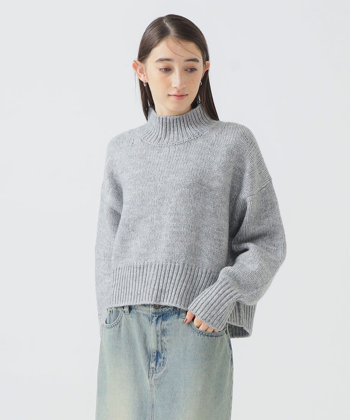 バック スリット ハイネック トップス WOMEN TOP GREY ONE SIZE バック スリット ハイネック トップス WOMEN TOP GREY ONE SIZE