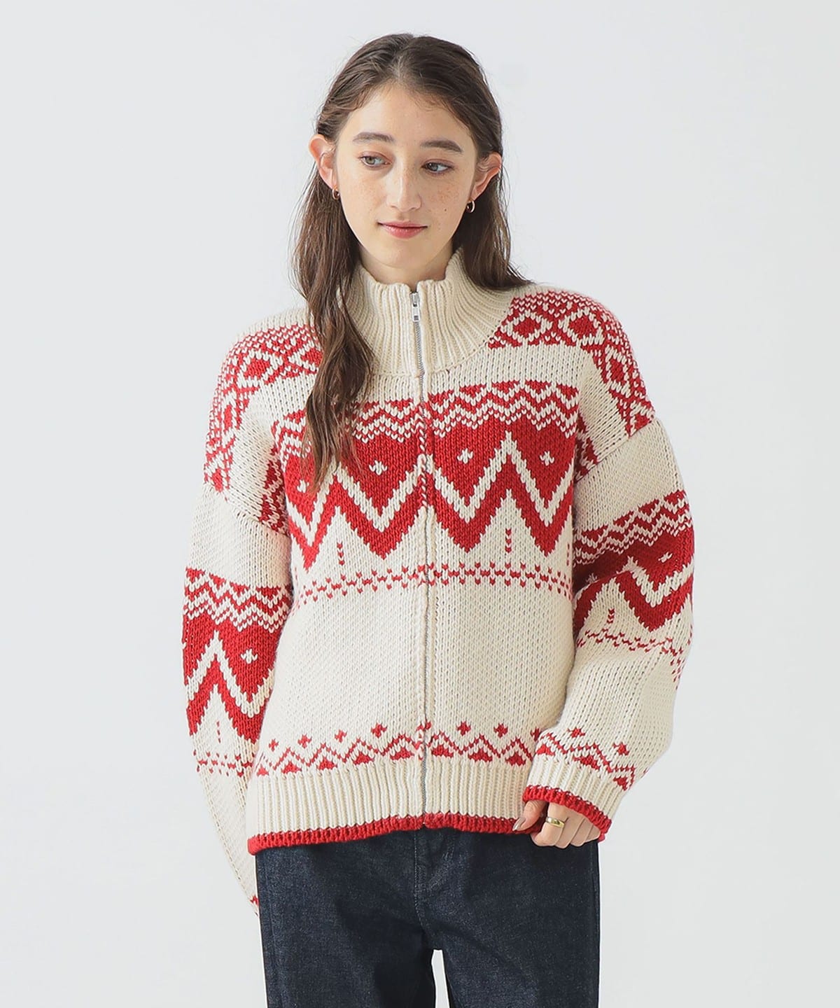 柄 ニット ブルゾン トップス WOMEN IVORY ONE SIZE 柄 ニット ブルゾン トップス WOMEN IVORY ONE SIZE