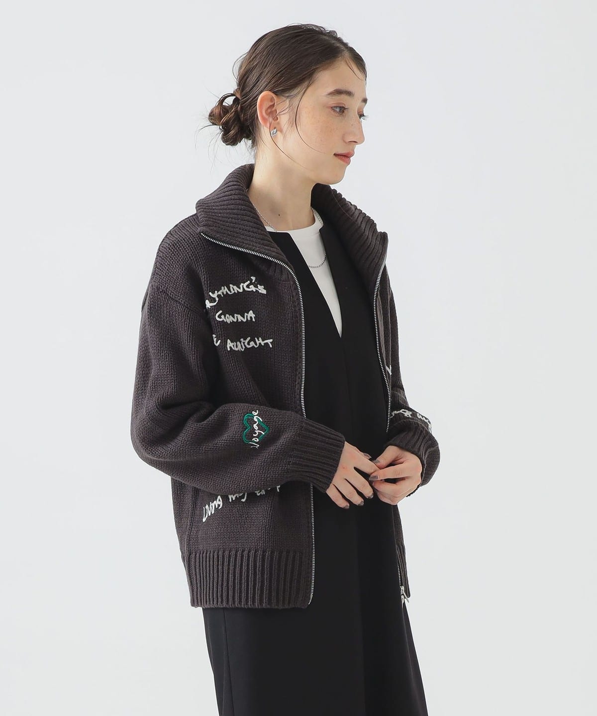 手書き刺繍 ニット トップス WOMEN CHARCOAL. GREY ONE SIZE 手書き刺繍 ニット トップス WOMEN CHARCOAL. GREY ONE SIZE