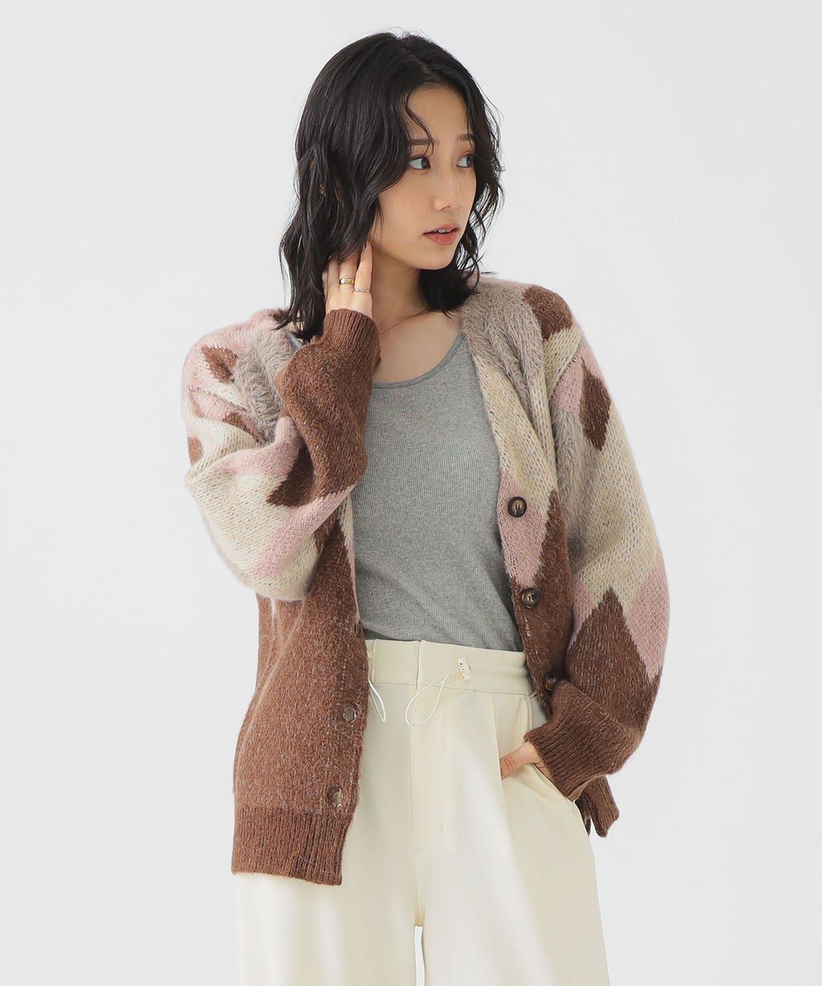 アーガイル カーディガン トップス WOMEN BROWN ONE SIZE アーガイル カーディガン トップス WOMEN BROWN ONE SIZE