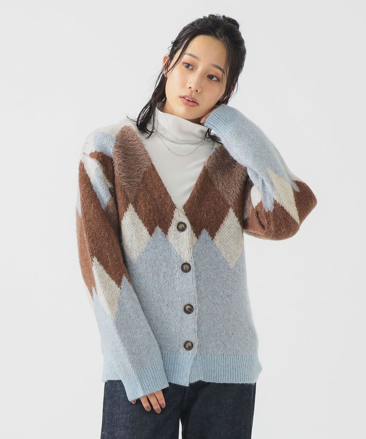 アーガイル カーディガン トップス WOMEN SAX ONE SIZE アーガイル カーディガン トップス WOMEN SAX ONE SIZE