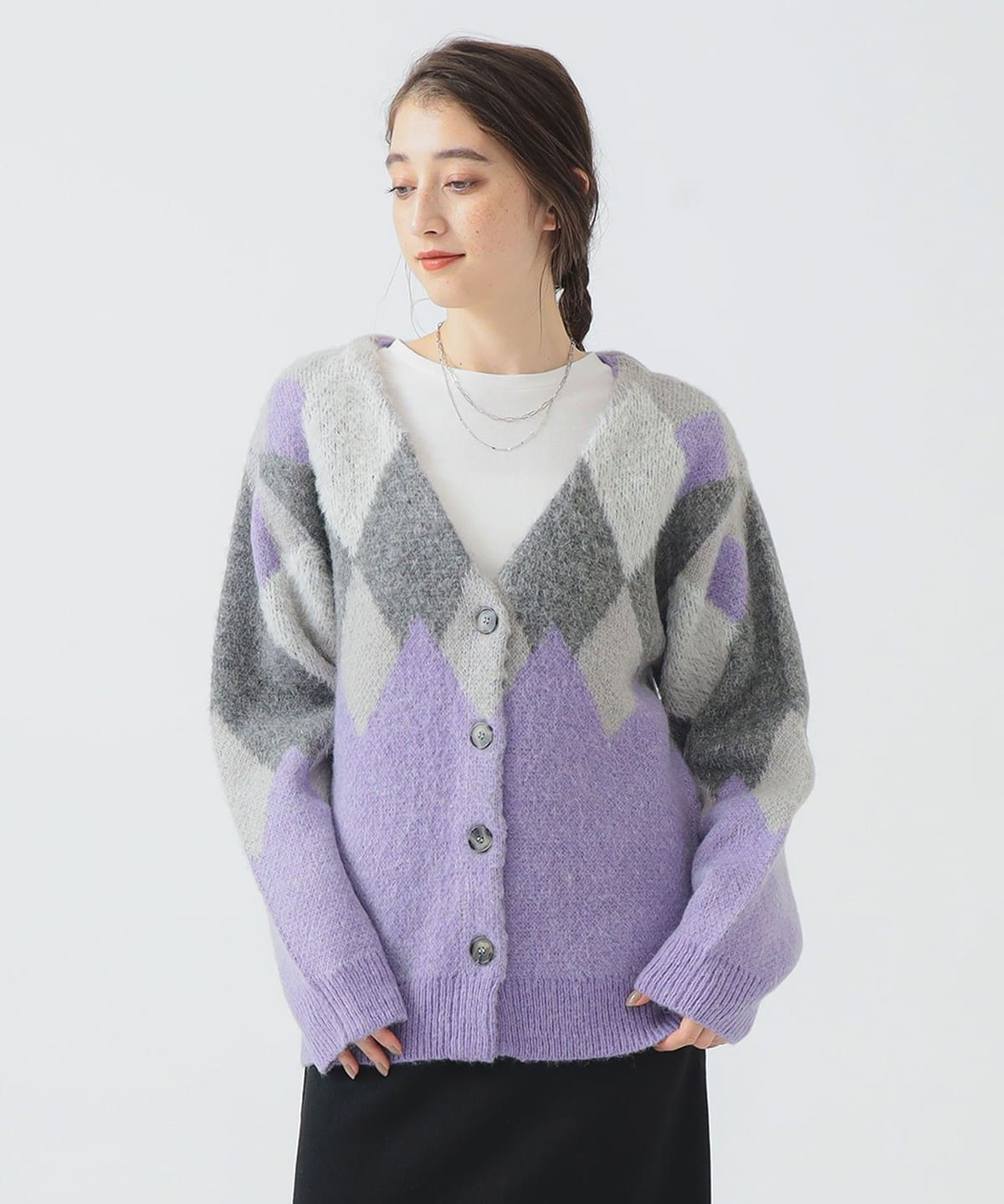 アーガイル カーディガン トップス WOMEN LIGHT PURPLE ONE SIZE アーガイル カーディガン トップス WOMEN LIGHT PURPLE ONE SIZE