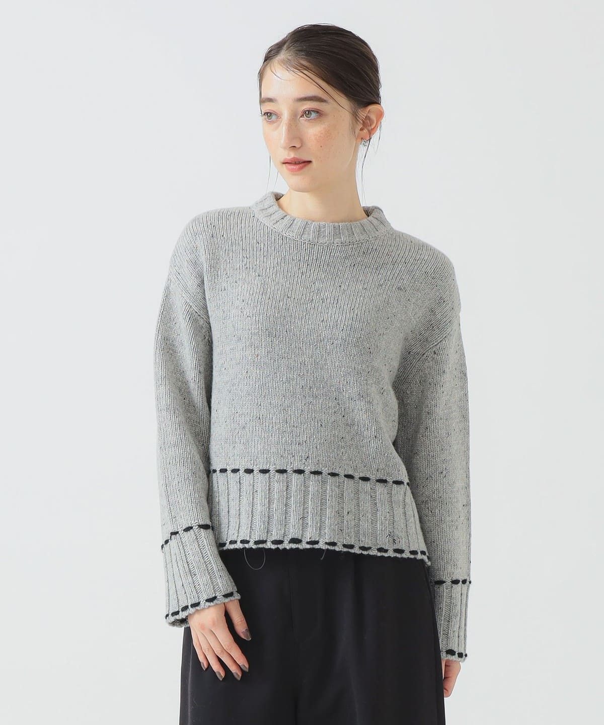ステッチ ニット トップス WOMEN GREY ONE SIZE ステッチ ニット トップス WOMEN GREY ONE SIZE
