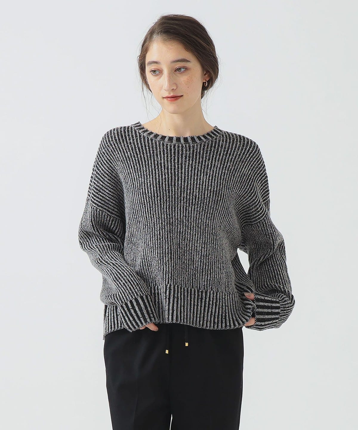 バイカラー ニット プルオーバー トップス WOMEN BLACK ONE SIZE バイカラー ニット プルオーバー トップス WOMEN BLACK ONE SIZE